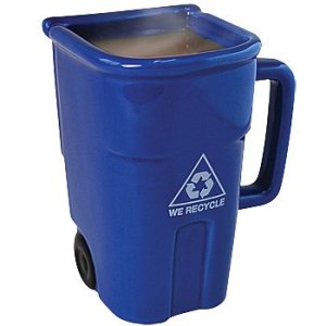 Yes, this may appear eco-friendly. But I wonder if it goes with similar mugs that resemble a garbage and biohazard bins respectively. Also, is this one for paper or plastic?