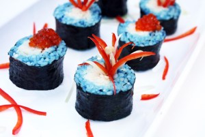 Don't tell me that they celebrate the 4th of July in Japan. Then again, this might be some Japanese American idea. Still, I like how some of the red peppers give the impression of fireworks. Also available in caviar. But please, stick with the peppers because caviar is expensive.