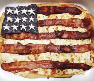 Sure it may be a very American pizza dish. But please, all that bacon, cheese, and corn chips can't really be good for you. This goes especially for the bacon stripes.