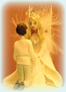 Okay, now despite that Frozen was inspired by the Snow Queen story. The tale is about a magical ice queen who abducts a child and keeps him in her castle for a long time. Hardly a subject for a wedding cake topper.