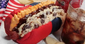 Surprisingly, this was created by a Brazilian food vendor last year during the Men's World Cup in Rio de Janiero. I'm not sure if you can get it in the states unless one person gets an idea. Still, I'm sure the vendor got a lot of stuff right about Americans in this one chili dog, which is kind of disturbing.