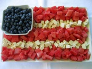 Now this tray consists of watermelon, blueberries, and cheese. Yes, doesn't have much of a selection but when it comes to 4th of July treats, you have to go with the red, white, and blue.