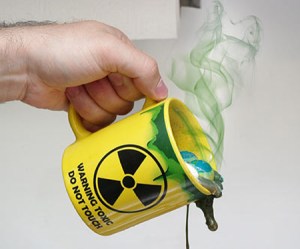 Of course, this radioactive mug contains some of the best coffee grown fresh from the coffee plantations of Three Mile Island. Okay, I know Three Mile Island is in Pennsylvania and doesn't grow coffee, but it's not like I know any exotic coffee growing place that's famous for a nuclear meltdown.