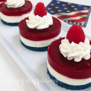 The great part of this patriotic dessert is that you don't have to put it in the oven. Said to contain raspberry gelatin. Enjoy.