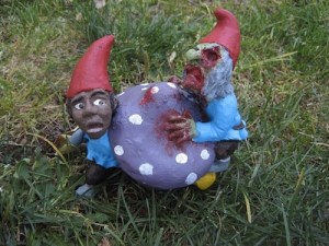 And it seems that zombies are partial to the dark meat since it's well known what happens to black guys in horror movies. Of course, I'm sure black gnomes are no different.