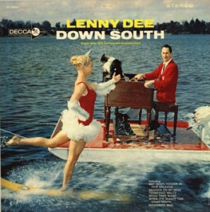 Of course, it seems like he's distracted by the ballerina on a water surfboard. Still, for those who've seen my vintage postcards, it should be obvious he's in Florida. 