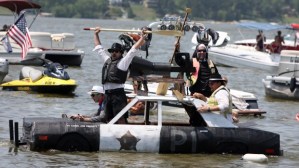 My mistake, it's just a couple of people having a good time in a float that happens to be of a police car. Yeah, sorry for the false alarm here.