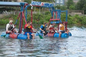 And for a patriotic touch, they painted it red, white, and blue. Sure wonder whether they're using the swings.