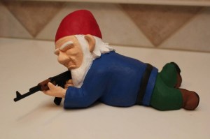 Now I'm sure you want to get off his lawn at the sight of him. Then again, he's small so I'm sure the ammo wouldn't hurt much anyway.