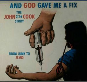 Now I know this is a Christian album, pertaining to how Jesus saved a guy from a heroin addiction. But still what's with the big hand inserting a crucifix into a guy with a hypodermic needle. Seriously, if this is about a guy finding God and overcoming a heroin addiction, I'm not sure if you want to use motifs pertaining to drug use.