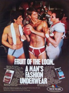 I can imagine the football player saying, "Hey, guys, I might run across the field wearing tight pants and monstrous shoulder pads. But I sure look way less ridiculous than either of you do now socializing in your underwear."