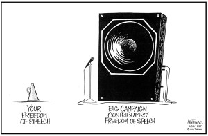 In 2010, the Supreme Court ruled in favor of Citizens United which stated since money is speech, then corporations and unions should contribute as much as they want to political campaigns. Unfortunately, not everyone has money and such notions basically keep many Americans from having a political voice. And it's apparent that most Americans don't like it.