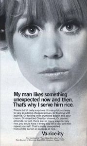 Looking at this ad, at first, I'd get the impression this was for cosmetics or soap. Not rice. As to why anyone thought this was a good way to sell rice, I have no idea. I mean if you're going to sell rice, at least show a picture of rice. Not something like this.