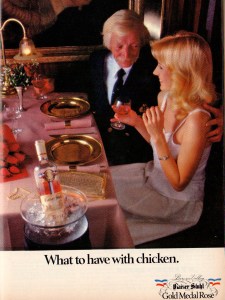 I don't know about you. But while we're supposed to see a couple getting intimate, I see a blonde woman being creeped out by being touched by her significantly older and terrifying date. She doesn't seem to be at all comfortable in this situation. Guess she's having a drink to get through it.