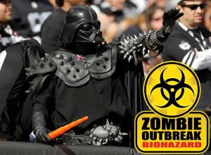 And Darth Vader is all decked in his spiked shoulder pads and bracelets to show it. Play well, Raiders, or else he might Force choke you. And you don't want that.