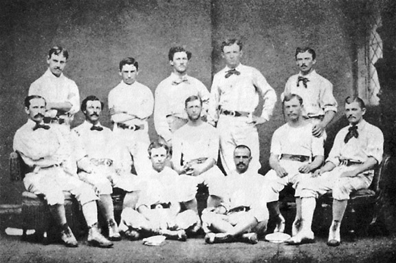 In the 19th century, baseball was a gentlemen's game and a great American pastime. It was a time when pitchers can only throw underhand, balls can be caught on the bounce, a pitcher can cover a ball in his own saliva, batters can cite pitch preference, and umpires could confer with the players and fans. Even earlier, there were no strikes, teams played to a 21 score, and bases were run clockwise. Yes, it was a hell of a game in those days. 