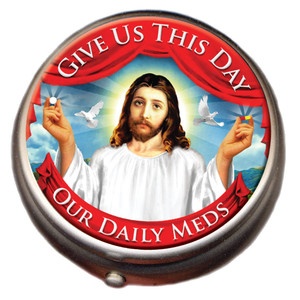 Now I might not find it tasteful. But I think this Jesus pill box is quite clever and pretty funny. Like to see stuff that don't take themselves too seriously.