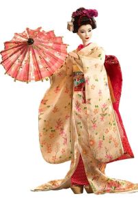 Okay, she looks like a geisha and I know what it is in Japan. However, I hope this doll comes with Samurai Ken. Love the parasol.
