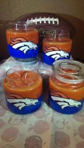 Now as to what a Denver Broncos candle might smell like is the question. Hope it's not of an actual Denver Bronco. Still, I'm sure the jars are hand painted, by the way.