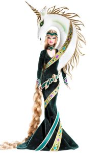 It's what you get in a fashion doll when you have a fairy tell princess employ Lady Gaga's fashion consultant. Seriously, I don't know why they have the unicorn on the dress. I mean that's crazy.