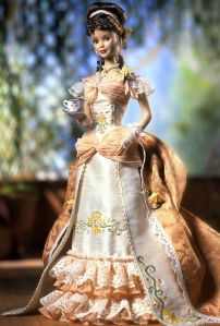 They have a lot of Victorian fashion dolls. This fashion is from the 1870s and 1880s since it features the bustle. It was supposed to enhance women's rear ends. 