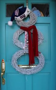 Of course, you can tell that it's a New York Giants snowman from its Santa cap. Also has a red scarf.