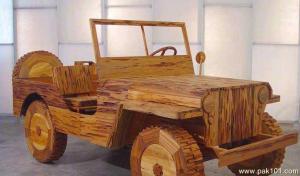 Yes, this is a wooden jeep. Easy to set fire to, but not meant to drive in. But still, it really looks like a jeep but with everything furnished.