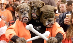 Always imagined Cerberus being way bigger than that. Then again, it's certainly a fan in a ridiculous costume. And he's crossing bones, too.