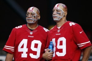 I don't know about you, but I think these San Francisco 49ers fans face paint jobs are kind of unsettling. Just so you know, I'm really not used to the helmet look without the helmet.