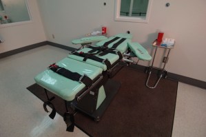 No, this isn't a bed from Christian Grey's sex dungeon. This is a bed they use to restrain a prisoner for lethal injection, the most popular method and 