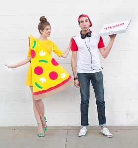 Now this is a cute costume for a couple. However, she could just as easily go as a well endowed college coed or horny housewife. Or she could go as a serial killer. You know what they say about pizza boys in porn and crime shows.