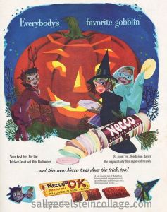 I'm sure the giant jack o'lantern would love kiddies stuffing giant Necco wafers into his mouth. Of course, we should all know that many Necco candies have a chemical composition similar to chalk.