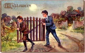 Better hope that the owner can afford a new gate and doesn't call the cops. Because Halloween or not, theft and vandalism are crimes.