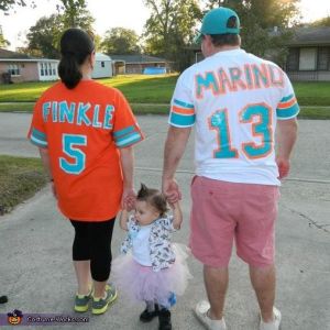 Now if you've seen the movie, you'll get this. The baby is Ace Ventura. The dad is Pittsburgh native, former Miami Dolphins quarterback, and deadbeat dad, Dan Marino,. The mom is disgruntled and crossdressing former Miami Dolphins player Ray Finkle.