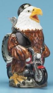 Seems like this eagle is too big for his ride. Also, he's not wearing a helmet. Besides, why ride a motorcycle when he could just fly? Then again, it's all about symbolism, is it?