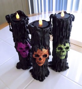 Now I think the flames aren't real but rather electric. And I think the drip is of crayon or paper machete. However, the skulls sure are sparkly and in different colors.