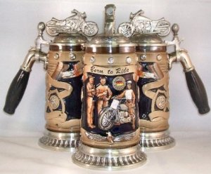 Had no idea that motorcycle fans have their on beer steins. Of course, this one sports a handle in the shape of a beer tap.