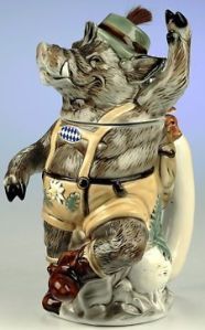 A pig dancing in lederhosen. And it has big tusks, too. Still, this is pretty tacky if you ask me. 