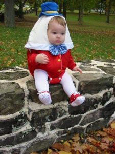 Another adorable baby costume. Of course, if he falls, let's hope that his cracks don't show.