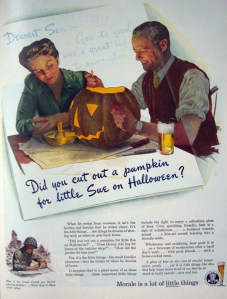 Not sure if you should drink alcohol while carving a pumpkin for little Sue. Yeah, I know her dad is overseas but still. Sharp objects and alcohol don't really mix.