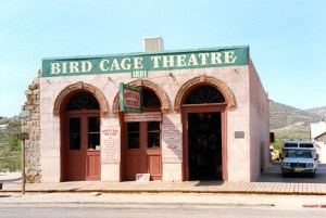 Originally set up to present respectable family entertainment in Tombstone, the Bird Cage Theatre's original owners soon realized the town economics didn't support their aspirations. So it was turned to the Old West equivalent to a titty bar with a gambling area and brothel. Said to have 26 people killed in brawls and their spirits are alleged to lurk there to its day. Still, the wax figures make this places look creepy enough from the inside.