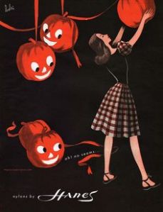 For some reason, jack o'lanterns can be such perverts. One is even looking up that woman's skirt. Yeah, kind of disturbing if you think about it.
