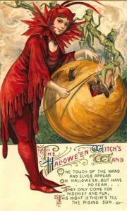 Yeah, those goblins are only out to have a good time, evil witch lady in red. Of course, she's the one letting them out of the pumpkin. Not sure if I trust her.