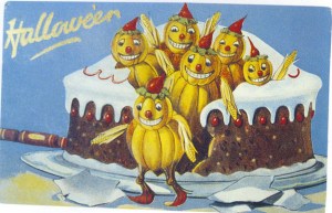 I've seen quite a lot of these in vintage Halloween cards. And I think they're just utterly freaky as hell and designed by someone on some absinthe addiction.