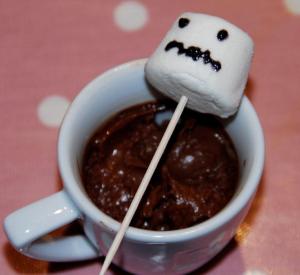 All you have to do is just put a face on the marshmallow. And you can put it in the fondue all you want. 