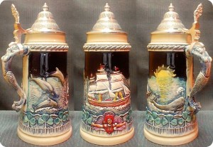 Now this one includes a wooden ship as well as dolphins, whale, and a figurehead mermaid handle. Hope this isn't celebrating Moby Dick because we know what happened there.