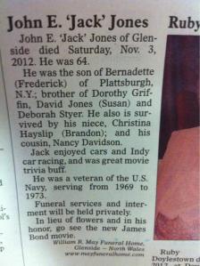 Let's hope his love for racing contributed to his demise. Also, wishes everyone to watch the new James Bond movie. I think it was Skyfall, if I remembered. Dan Craig was good, but the movie--meh.