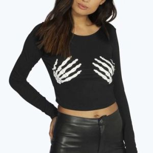 Let's just say that this is the kind of shirt nobody should wear on Halloween, especially where there's kids trick or treating. Kids might not understand but their parents would. Also, hands are said to glow in the dark.