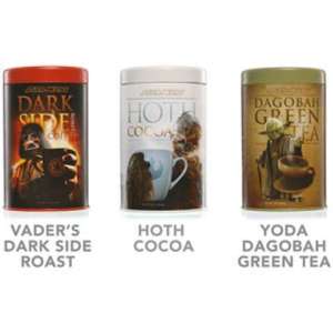 Now these consist of Vader's Dark Side Roast, Hoth Cocoa, and Yoda Dagobah Green Tea. Yeah, I know it's pretty ridiculous. But you can't make these things up.