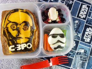 Now this includes a C-3PO cheese sandwich, a Stormtrooper egg, and whatever R2-D2 is. Still, seems rather healthy than some of these treats.